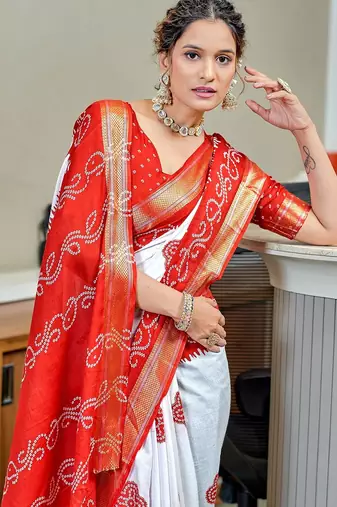 Buti hand block print with hevay zari bodar sarees