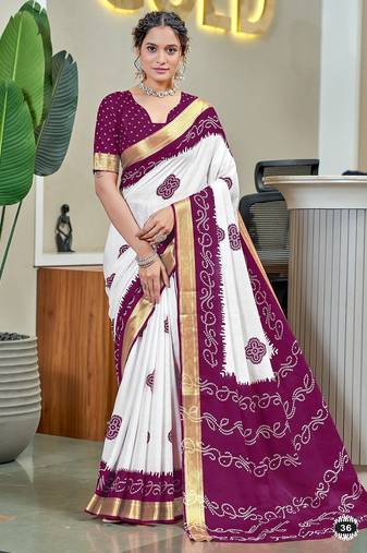 Buti hand block print with hevay zari bodar sarees