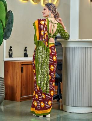 Pure cotton bandhani and ajrak block print sarees 2