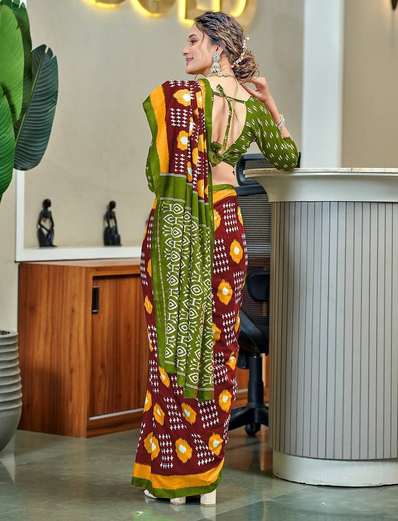 Pure cotton bandhani and ajrak block print sarees