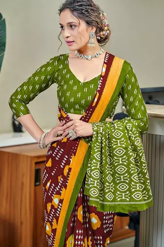 Pure cotton bandhani and ajrak block print sarees