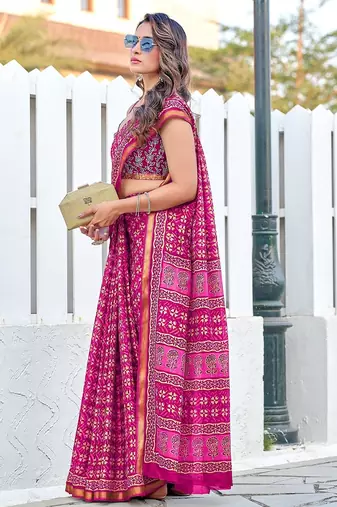 Hand block print with hevay zari bodar sarees