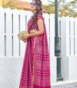 Hand block print with hevay zari bodar sarees