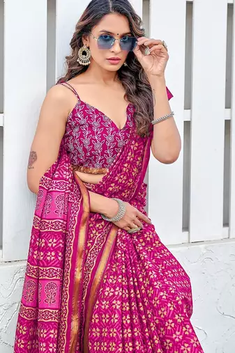 Hand block print with hevay zari bodar sarees
