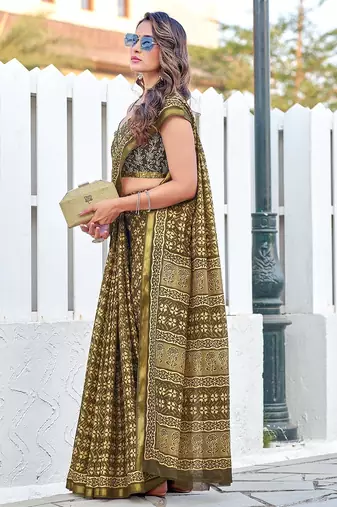 Hand block print with hevay zari bodar sarees