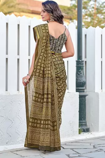Hand block print with hevay zari bodar sarees