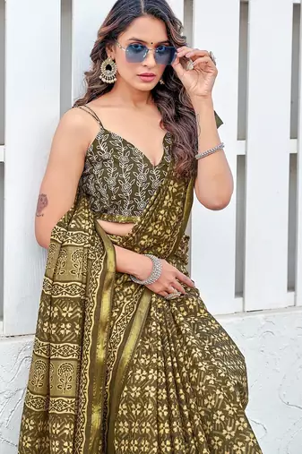 Hand block print with hevay zari bodar sarees