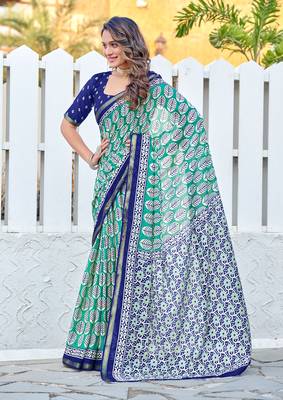 Hand block print with hevay zari bodar sarees 1