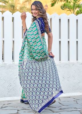 Hand block print with hevay zari bodar sarees 2