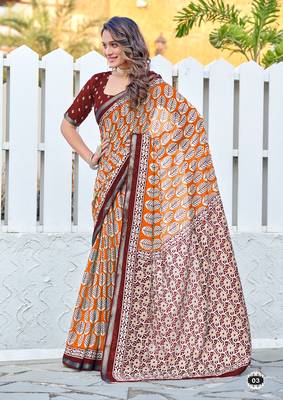 Hand block print with hevay zari bodar sarees 1