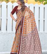 Hand block print with hevay zari bodar sarees