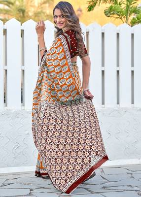Hand block print with hevay zari bodar sarees 2