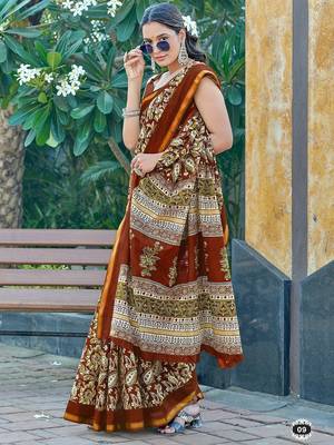 Hand block print with hevay zari bodar sarees 1