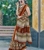 Hand block print with hevay zari bodar sarees