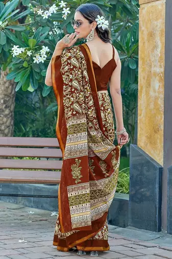Hand block print with hevay zari bodar sarees