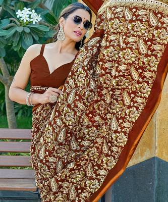 Hand block print with hevay zari bodar sarees 3