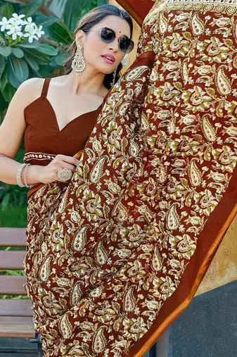 Hand block print with hevay zari bodar sarees