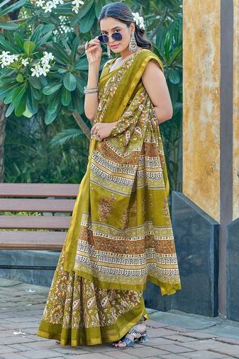Hand block print with hevay zari bodar sarees