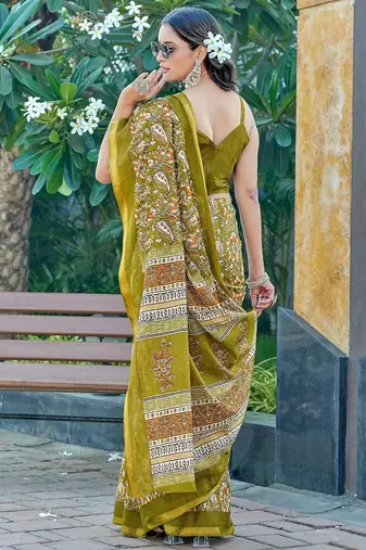 Hand block print with hevay zari bodar sarees