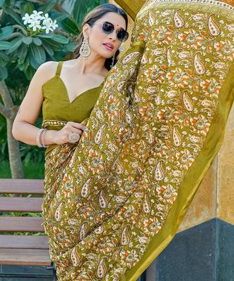 Hand block print with hevay zari bodar sarees 3