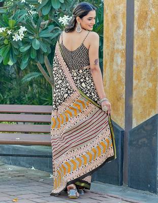 Hand block print with hevay zari bodar sarees 2