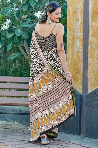 Hand block print with hevay zari bodar sarees