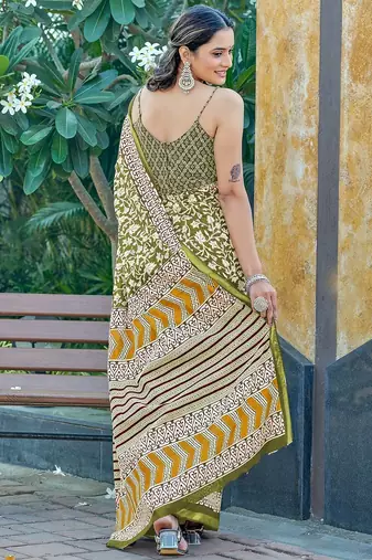 Hand block print with hevay zari bodar sarees