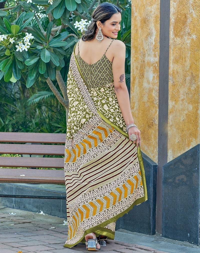 Hand block print with hevay zari bodar sarees