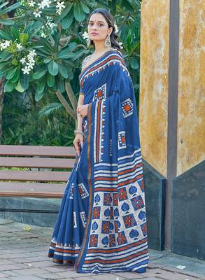 Hand block print with hevay zari bodar sarees 1