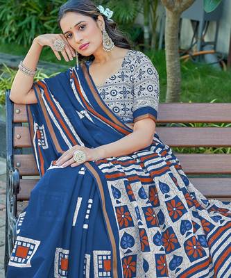 Hand block print with hevay zari bodar sarees 3