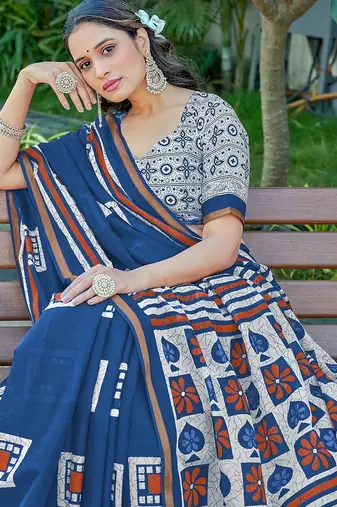 Hand block print with hevay zari bodar sarees