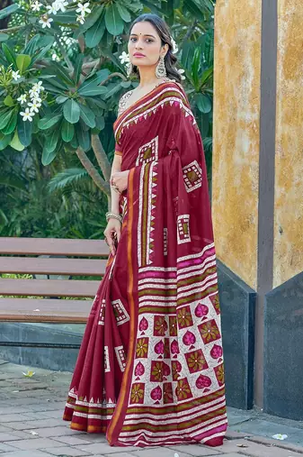 Hand block print with hevay zari bodar sarees