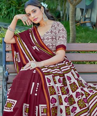 Hand block print with hevay zari bodar sarees 3