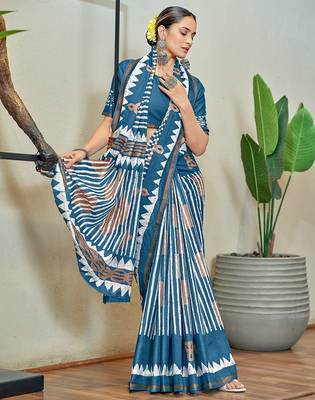 Hand block print with hevay zari bodar sarees 1