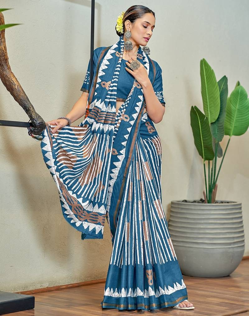 Hand block print with hevay zari bodar sarees