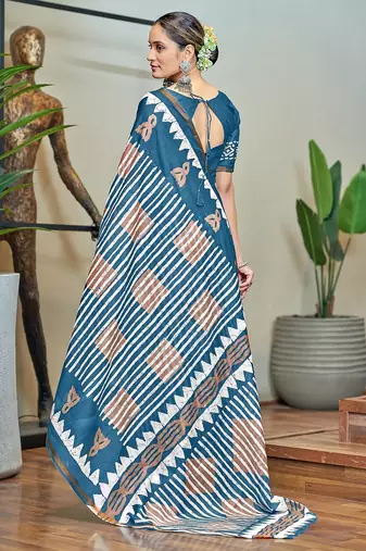 Hand block print with hevay zari bodar sarees