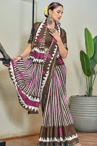 Hand block print with hevay zari bodar sarees