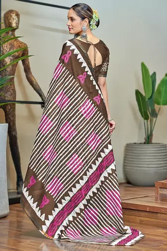 Hand block print with hevay zari bodar sarees