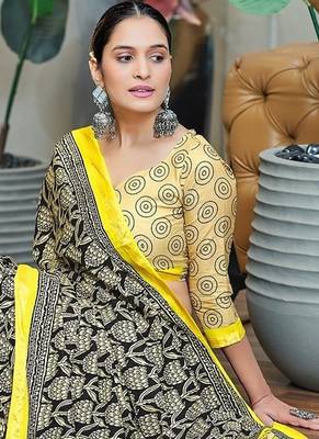 Hand block print with hevay zari bodar sarees 1
