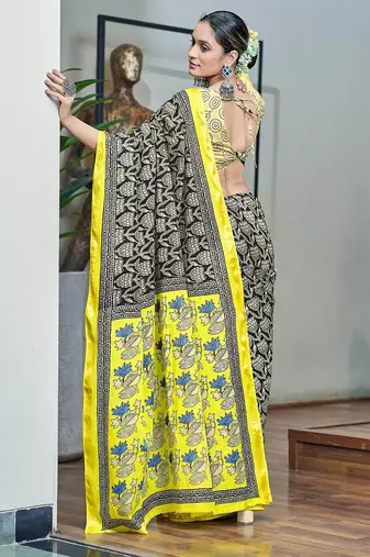 Hand block print with hevay zari bodar sarees
