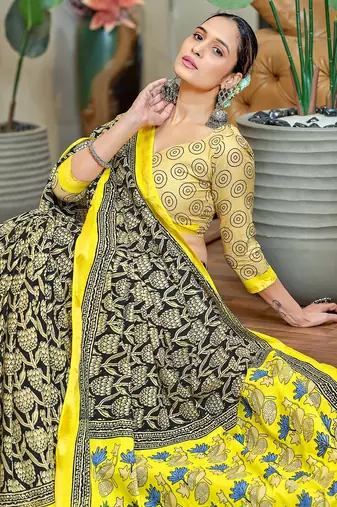 Hand block print with hevay zari bodar sarees