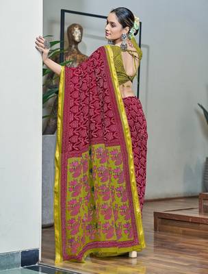 Hand block print with hevay zari bodar sarees 2