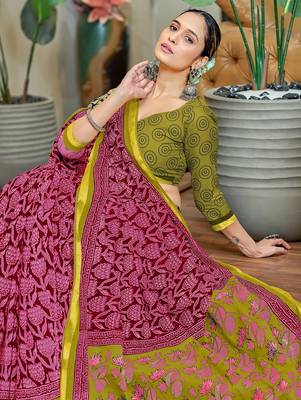 Hand block print with hevay zari bodar sarees 3