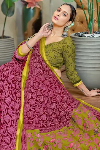 Hand block print with hevay zari bodar sarees