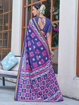 Hand block print with hevay zari bodar sarees 2
