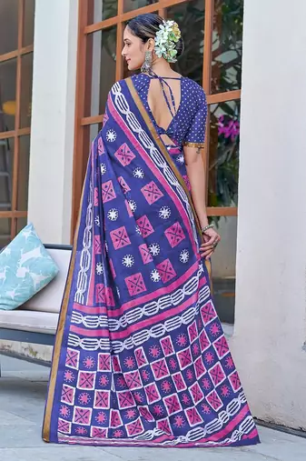 Hand block print with hevay zari bodar sarees