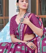 Hand block print with hevay zari bodar sarees