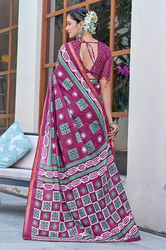 Hand block print with hevay zari bodar sarees