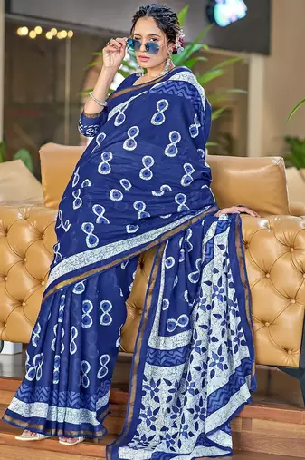 Hand block print with hevay zari bodar sarees