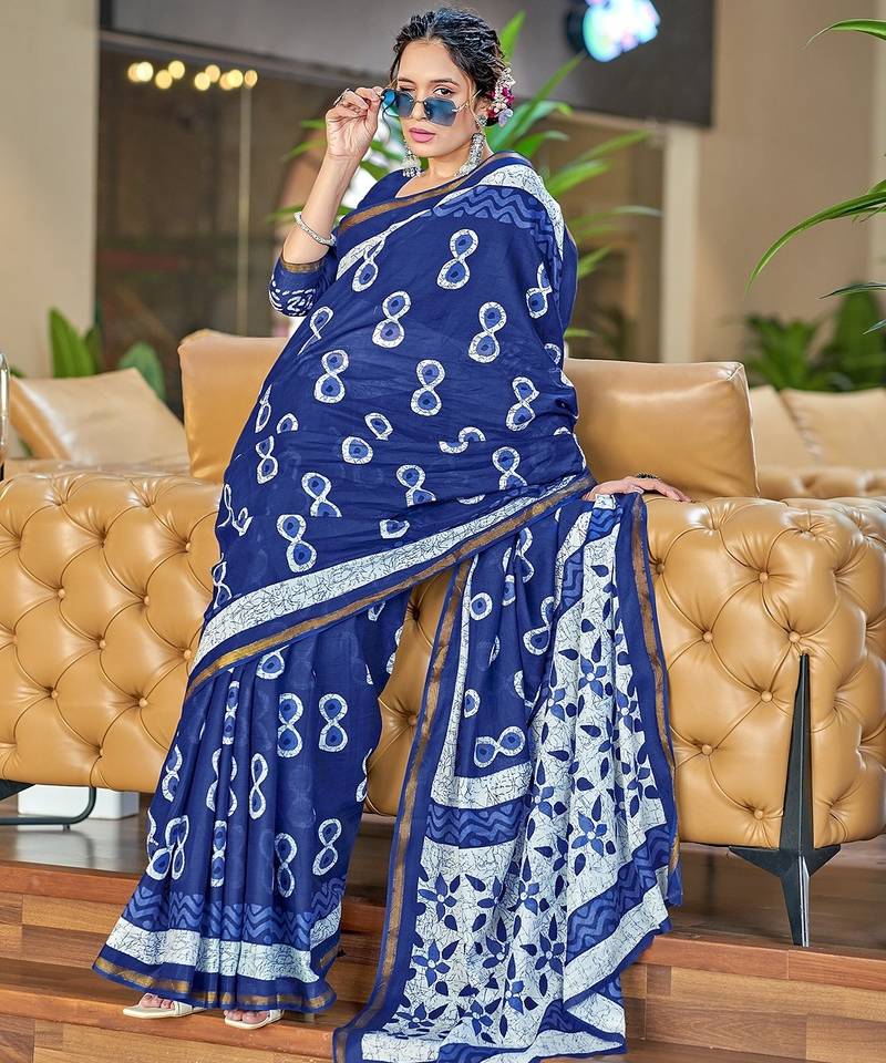 Hand block print with hevay zari bodar sarees